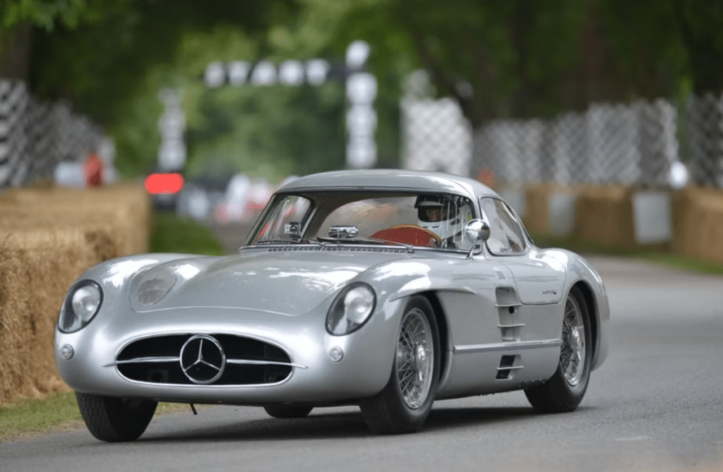 Silver Mercedes 300 SLR at Goodwood hillclimb