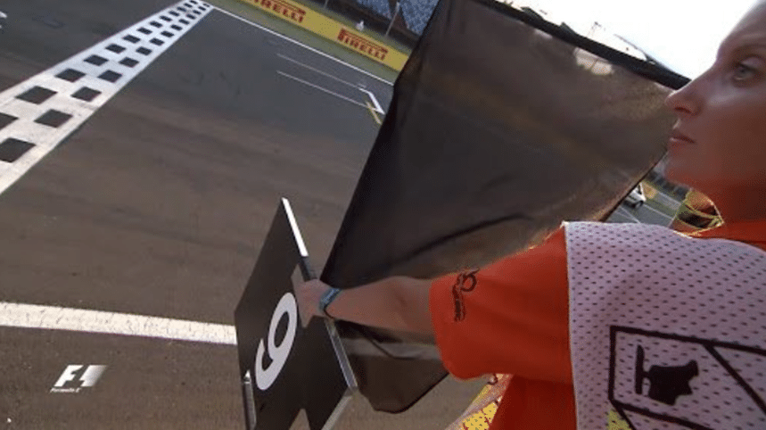 Black flag displayed alongside car number 9