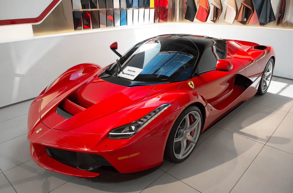 Red Ferrari LaFerrari on display indoors